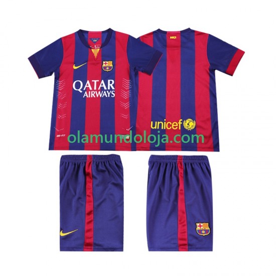 Camisola FC Barcelona 2014 2015 Retro Criança Equipamento Primeiro Manga Curta